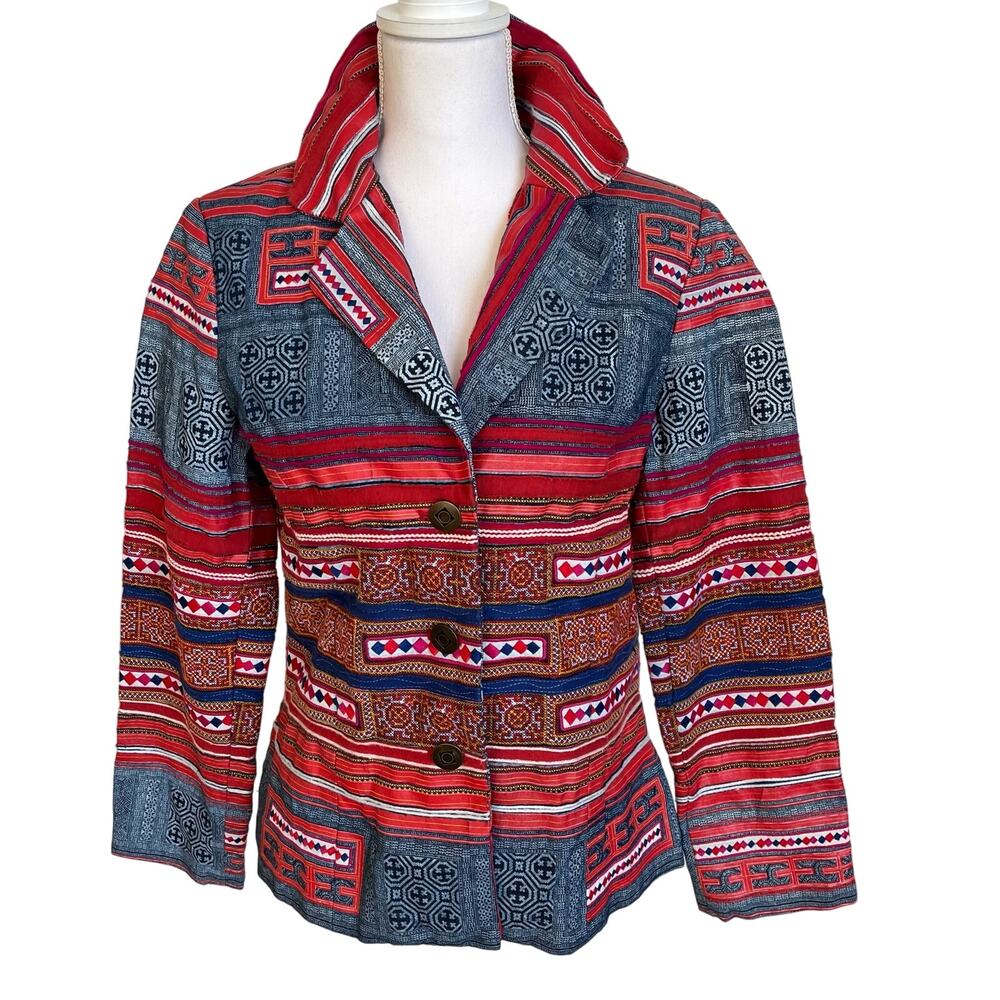 Coldwater Creek Jacket Women's Size 10 Aztec Print Taspestry Lined Buttons
